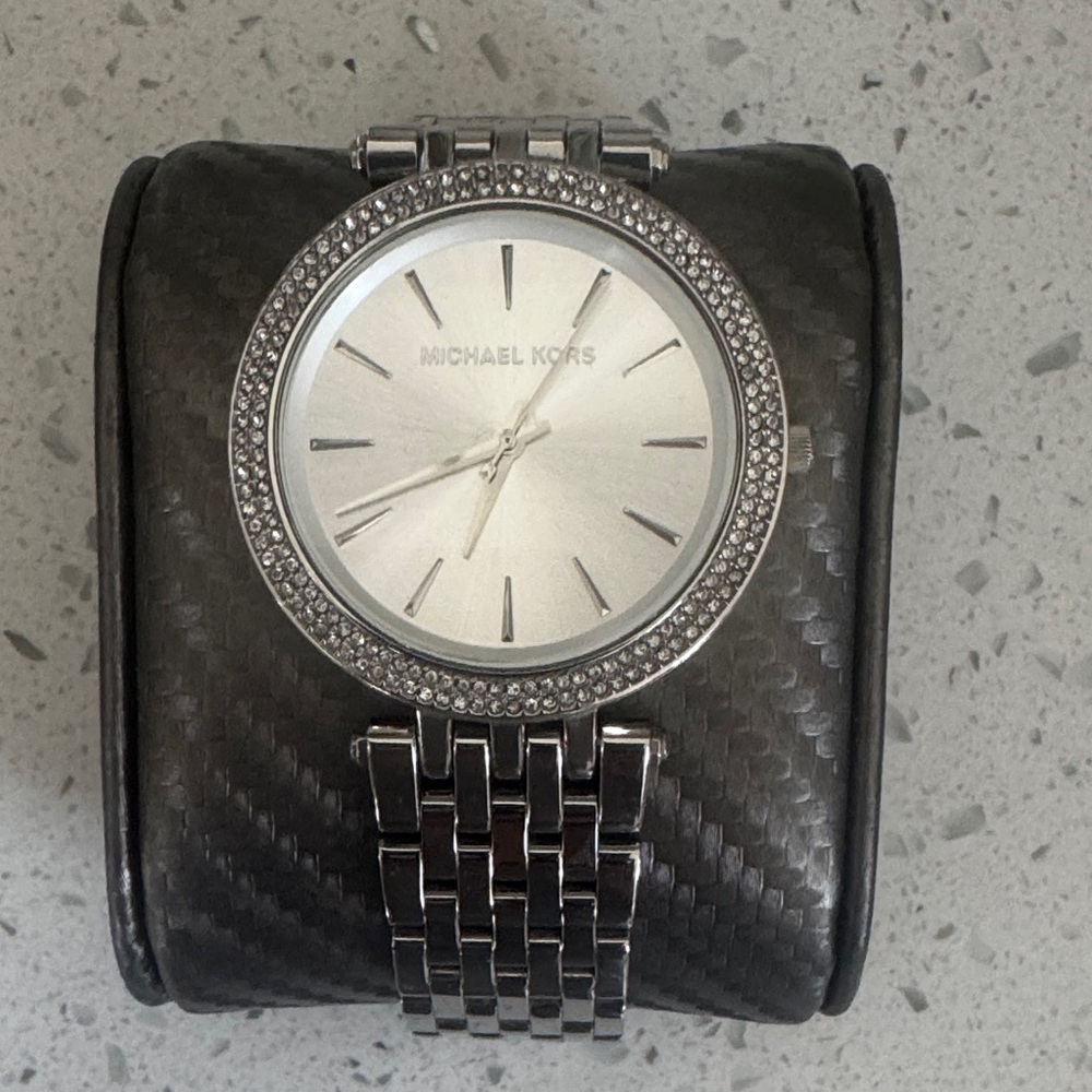 Michael Kors Silver Tone Watch with Crystal Bezel